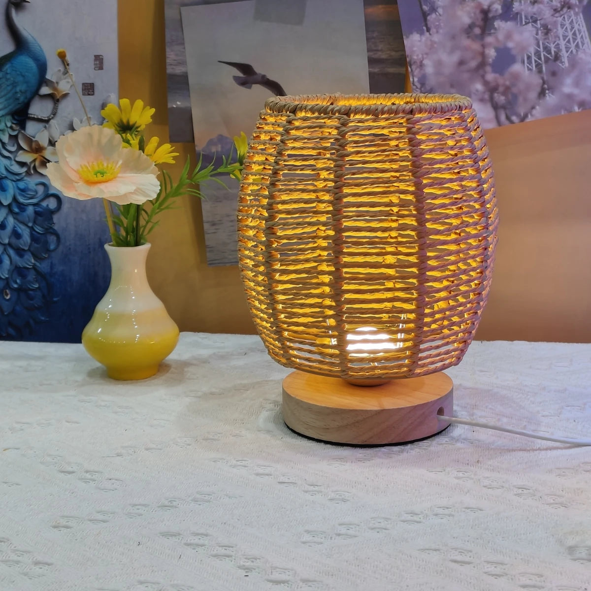 Criativo Hemp Rope Woven Desk Lamp, USB Powered, Adequado para Quartos de Cabeceira Salas e hotéis, 1Pc