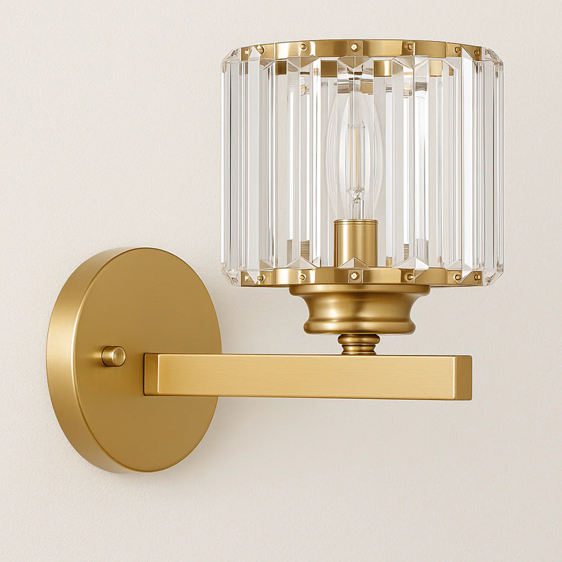 Arandela de Cristal Moderna | Lâmpada de Parede Luxo Dourada