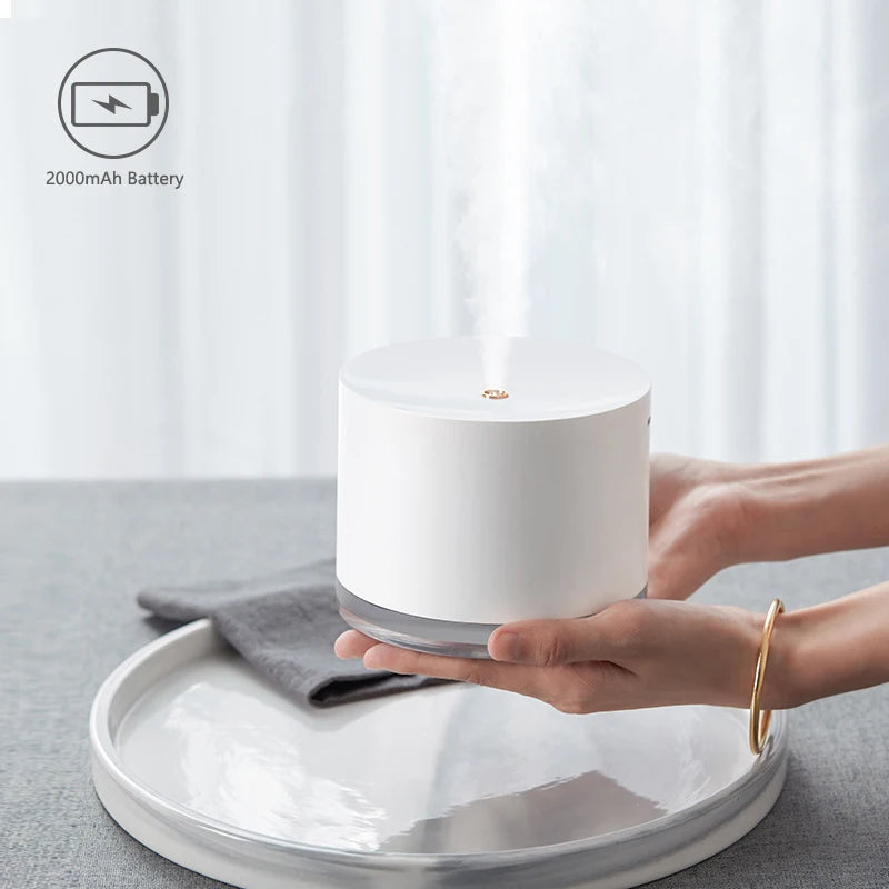 Umidificador de ar sem fio portátil, USB recarregável, umidificadores elétricos, Difusor, Cool Mist Maker, Lâmpada noturna para casa, 2000mAh