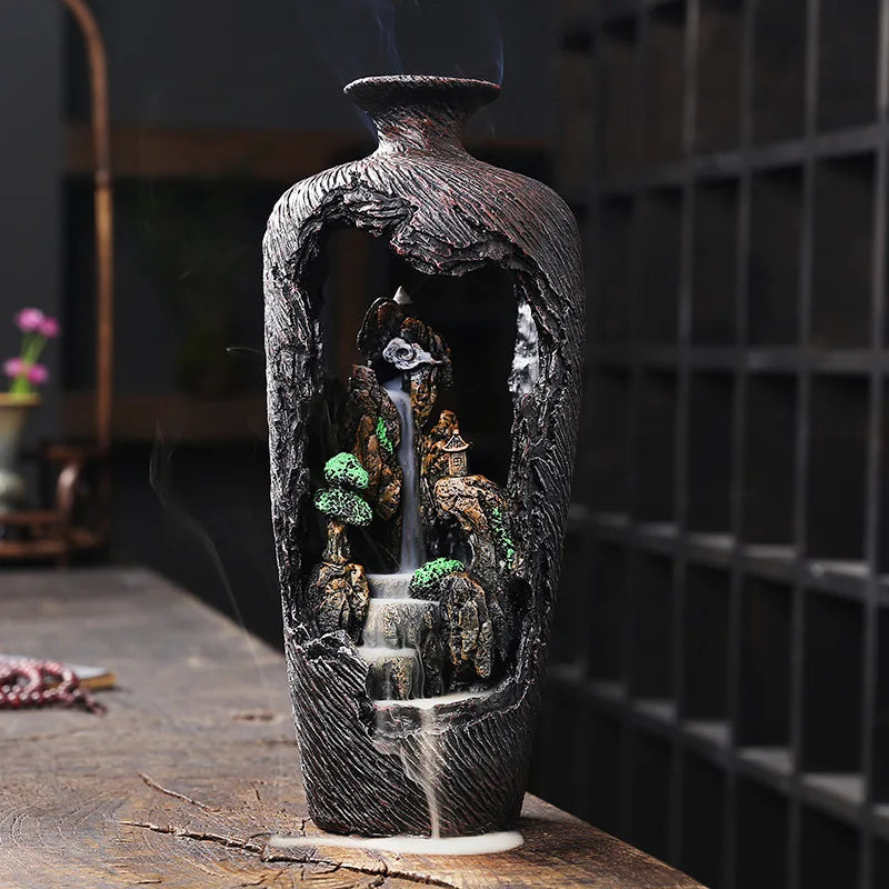 Decoração para casa vaso design ornamento resina artesanato sorte fengshui cachoeira backflow queimador de incenso incensário