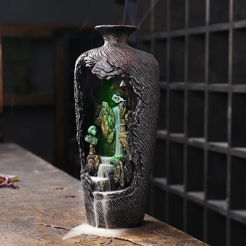 Decoração para casa vaso design ornamento resina artesanato sorte fengshui cachoeira backflow queimador de incenso incensário