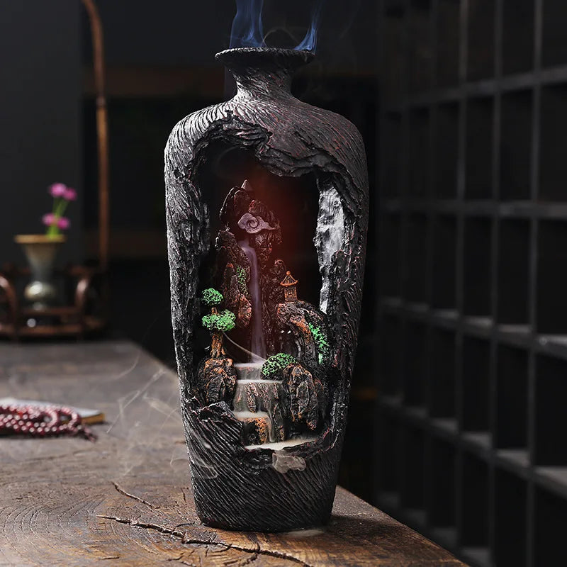 Decoração para casa vaso design ornamento resina artesanato sorte fengshui cachoeira backflow queimador de incenso incensário