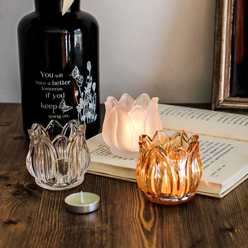 Tulip Glass Candle Holder para Casamento Romântico, Clear Table Ornament, Acessórios para Jóias, Presentes Artesanais Vintage, Home Decor