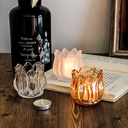Tulip Glass Candle Holder para Casamento Romântico, Clear Table Ornament, Acessórios para Jóias, Presentes Artesanais Vintage, Home Decor
