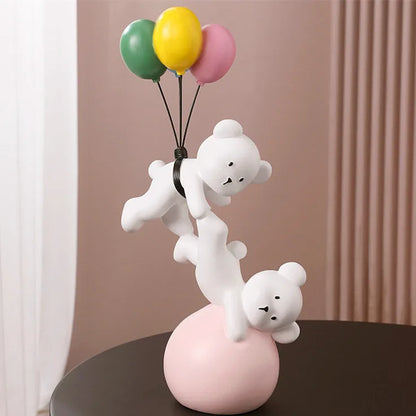 Nórdico Balão Urso Voador Coelho Resina Ornamentos, Home Decor Artesanato Estátua, Quarto das Crianças Figurinhas Escultura, Presente de Casamento