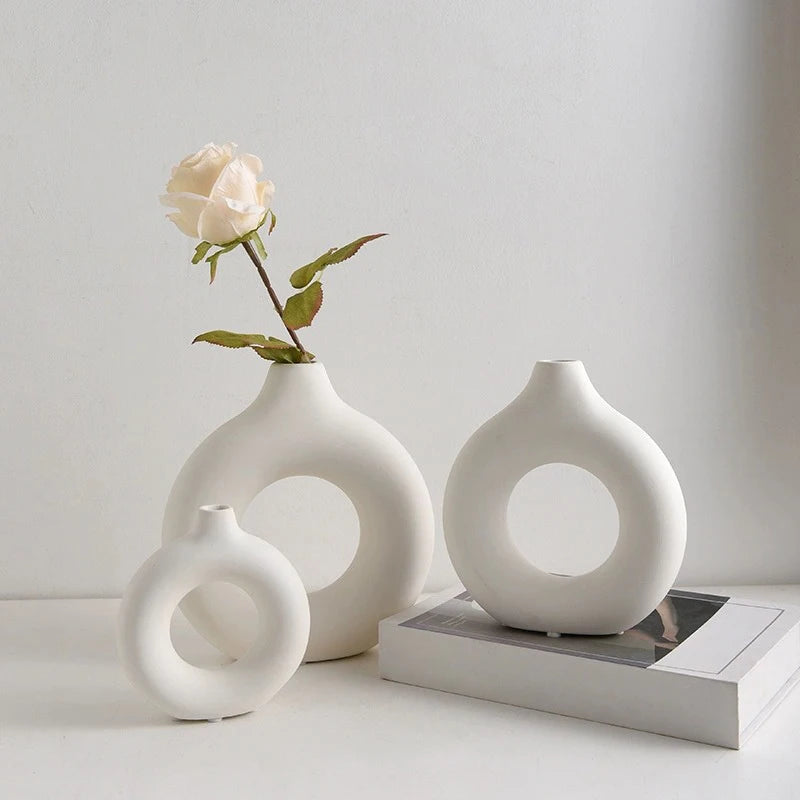 Vaso De Forma Criativa Donut,Vaso Decorativo Estilo INS Estilo Nórdico Vaso De Plástico,Material Cerâmico Da Imitação,Arranjo Floral Único Ramo Mesa De Jantar,Casa Sala De Estar Decoração