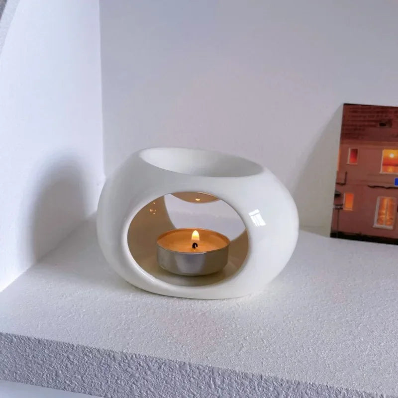 Simples preto vela suporte de aquecimento cerâmica óleo essencial reed difusor forno doméstico spa aromaterapia queimador incenso