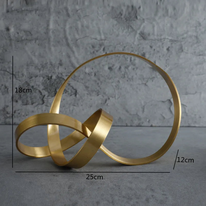 Criativo artesanato de ouro nó linha dourada oco estatueta de metal enrolamento corda estatuetas decorativas acessórios de decoração para casa