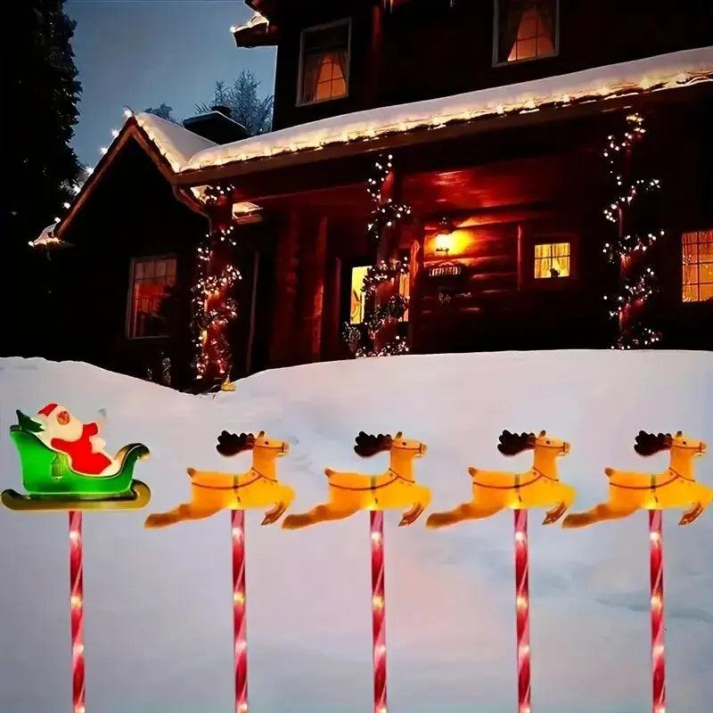 5 pc/set solar papai noel & elk luzes do jardim ao ar livre à prova dwaterproof água lâmpadas do gramado decoração iluminação de paisagem para o natal, festival