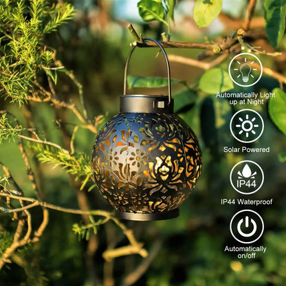 Jardim ao ar livre luz solar ferro arte pendurado luz oco led paisagem luz decoração do jardim luz de projeção à prova dwaterproof água
