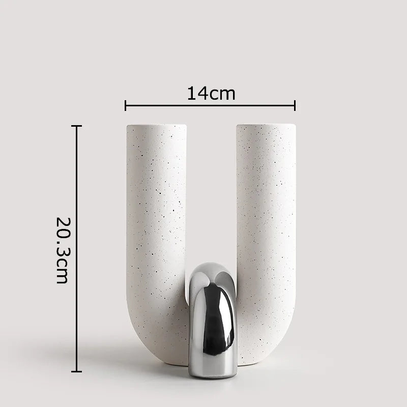 Vaso de cerâmica criativo em forma de u, vasos de flores, decoração de mesa, arranjo de flores, vasos florais de porcelana, decoração estética de quarto