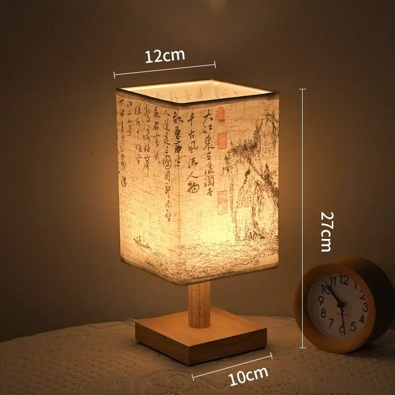 Decoração led candeeiros de mesa simples regulável plug night light tecido abajur quadrado quarto estilo chinês luzes cabeceira