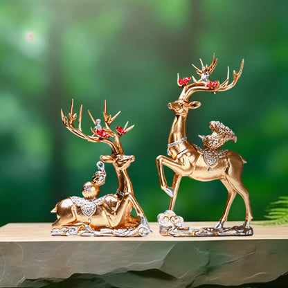 Resina Rena Escultura para Estante Gabinete, Elk Arte Artesanato, Sala de Estar, Decoração Dia Dos Namorados, Lareira, 2Pcs