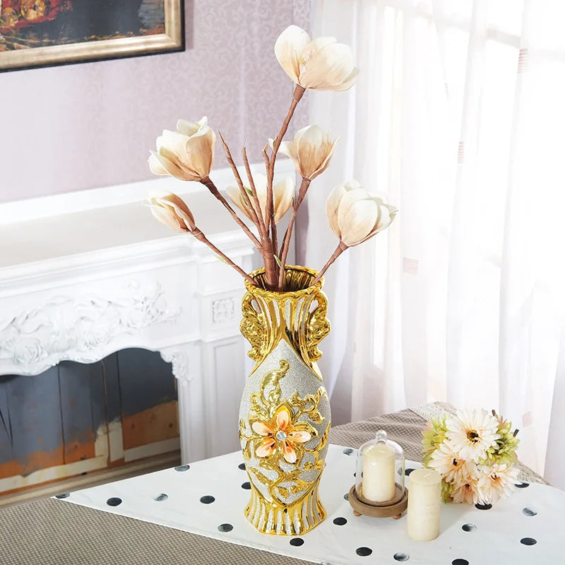 Vaso de flor grande cerâmico banhado a ouro europeu para decoração de casa, porcelana decorativa, design criativo, decoração do casamento