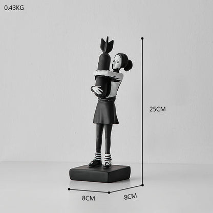Novo bancosy abraçando bomba menina resina estátua escultura decoração para casa hugger abraçando bomba de paz menina acessórios sala estar decoração