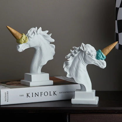 Estilo moderno sorvete unicórnio escultura casa decoração de mesa estátua resina sala estar decoração interior estatueta ornamento presente