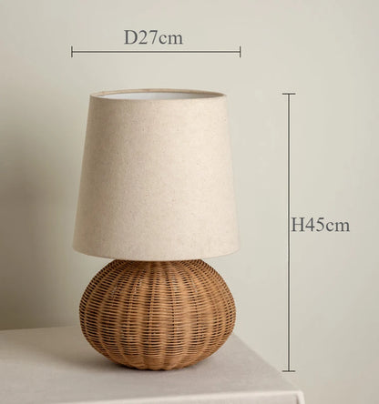 Japonês rattan lâmpada de mesa tecido abajur luzes led para sala estar decoração sofá quarto cabeceira noite suporte luminárias