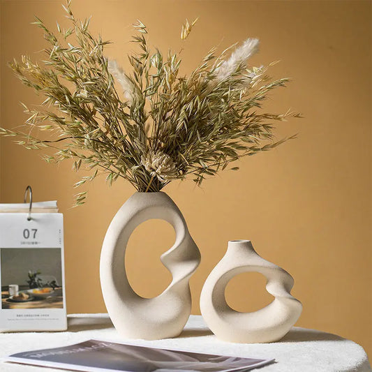 CAPIRON-Conjunto de Vaso Cerâmico Fosco para Decoração de Casa, Pampas Grama, Flor Seca, Acessórios Nórdicos Modernos, Interior de Mesa, Conjunto de 2