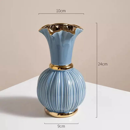 Vaso de cerâmica americano de alta qualidade, porcelana retrô azul e branca, decoração europeia de sala de estar, arranjo floral, luxo leve