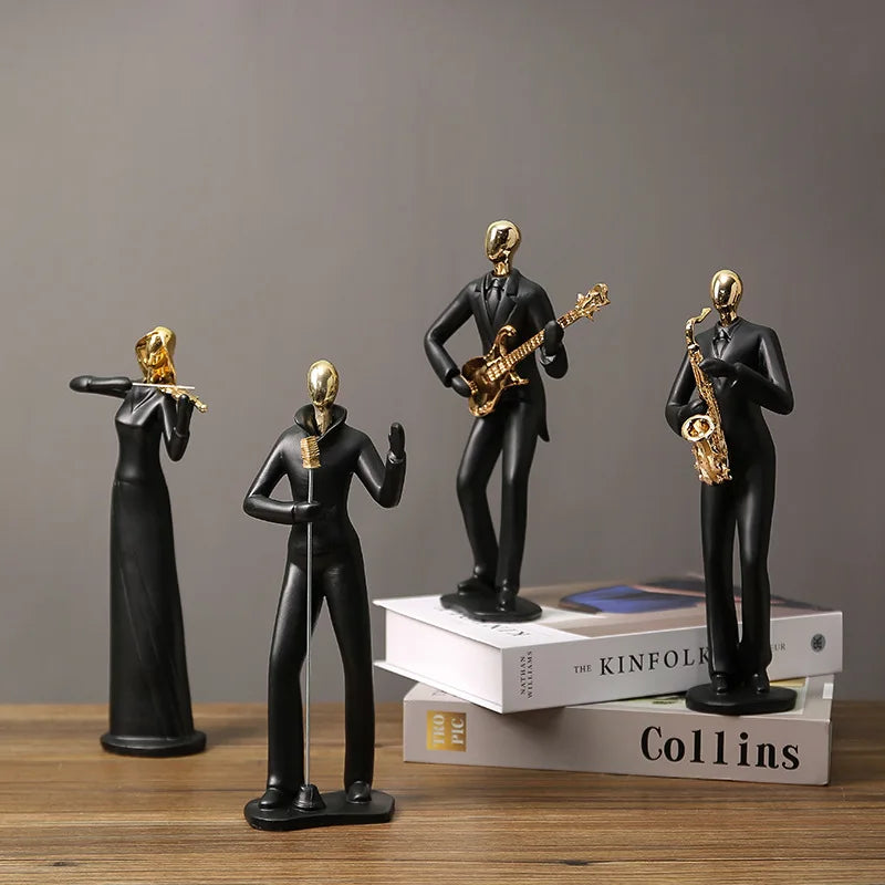 Abstrato Música Dança Escultura, Músico Figura Ornamento, Criativo Resina, Desktop, Jazz Band Personagens, Figurinhas Musicais