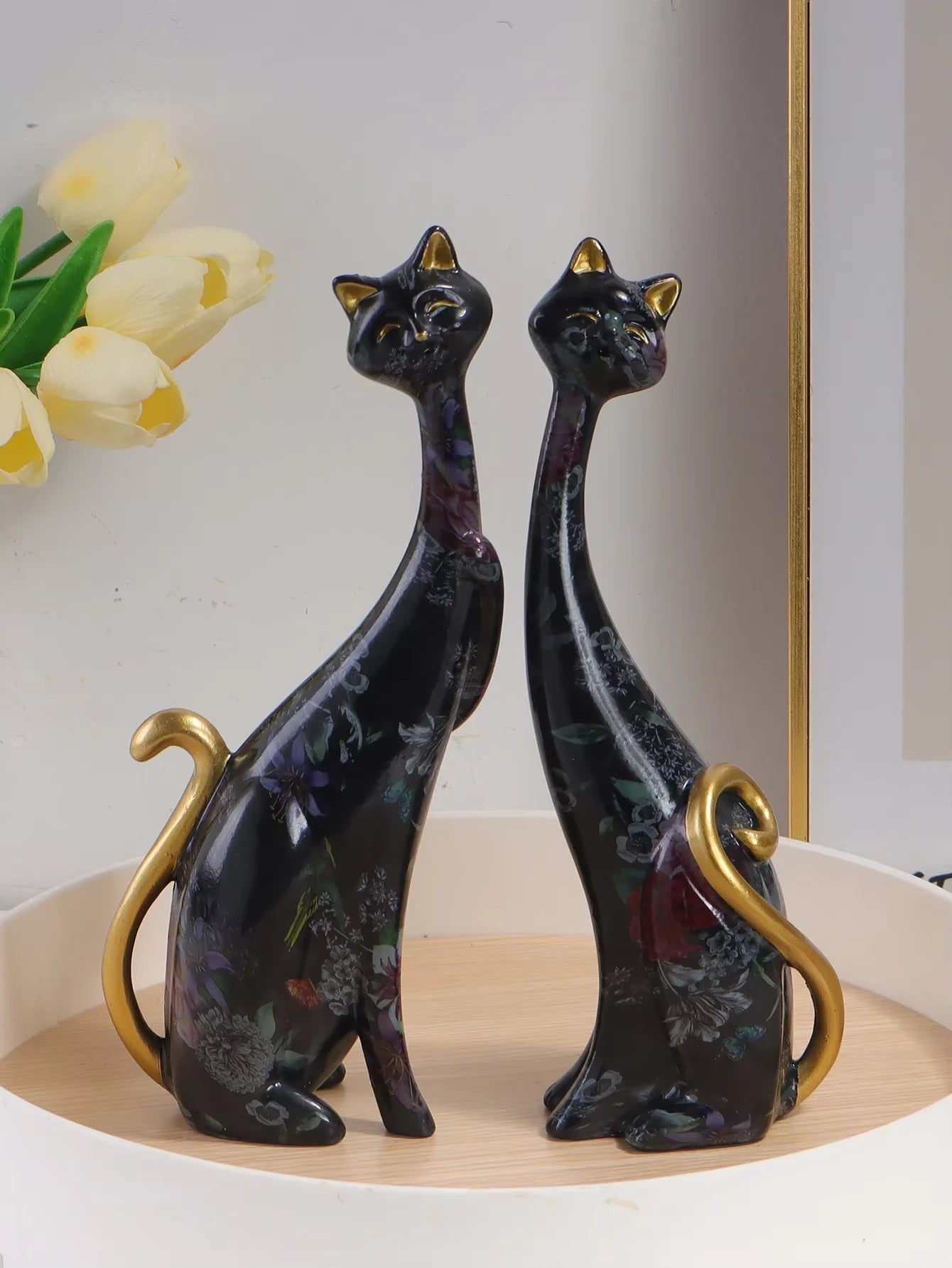Criativo aquarela casal gato escultura resina material casa arte decorativa quarto sala de estar entrada corredor estatueta