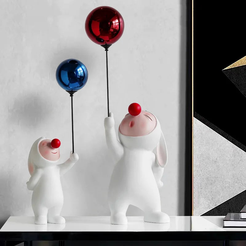 Moderno Balão Bonito Coelho Resina Ornamentos, Home Decor Artesanato, Estatuetas De Mesa De Escritório, Estante Artesanato De Escultura