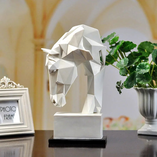 Cabeça de cavalo ornamentos resina nórdico moderno decoração para casa arte animal geométrico origami artesanato mobiliário mesa decoração estatueta