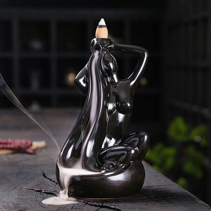 Elegante cerâmica Backflow incenso queimador para casa e decoração de escritório, bela figura feminina Design sem incenso, 1pc