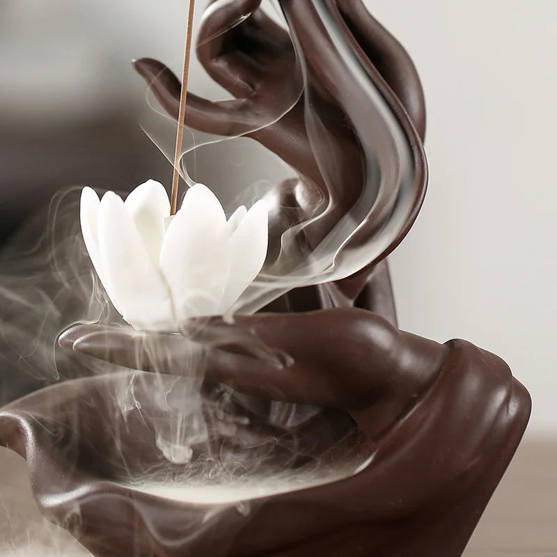 Criativo cerâmica roxo areia queimador de incenso zen budista mão backflow incensário lótus dragão forma fogão incenso decorações para casa