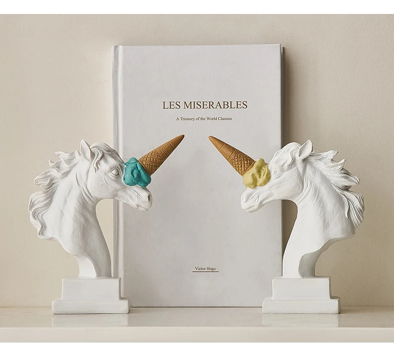 Estilo moderno sorvete unicórnio escultura casa decoração de mesa estátua resina sala estar decoração interior estatueta ornamento presente