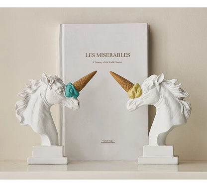 Estilo moderno sorvete unicórnio escultura casa decoração de mesa estátua resina sala estar decoração interior estatueta ornamento presente