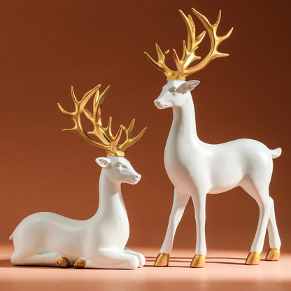 Estatuetas de rena, estátua de cervo branco, escultura de alce, resina sintética sólida, sala de estar, casa, decoração de natal, ornamento de mesa