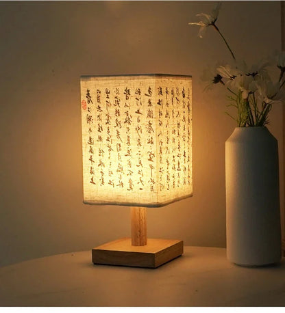 Decoração led candeeiros de mesa simples regulável plug night light tecido abajur quadrado quarto estilo chinês luzes cabeceira