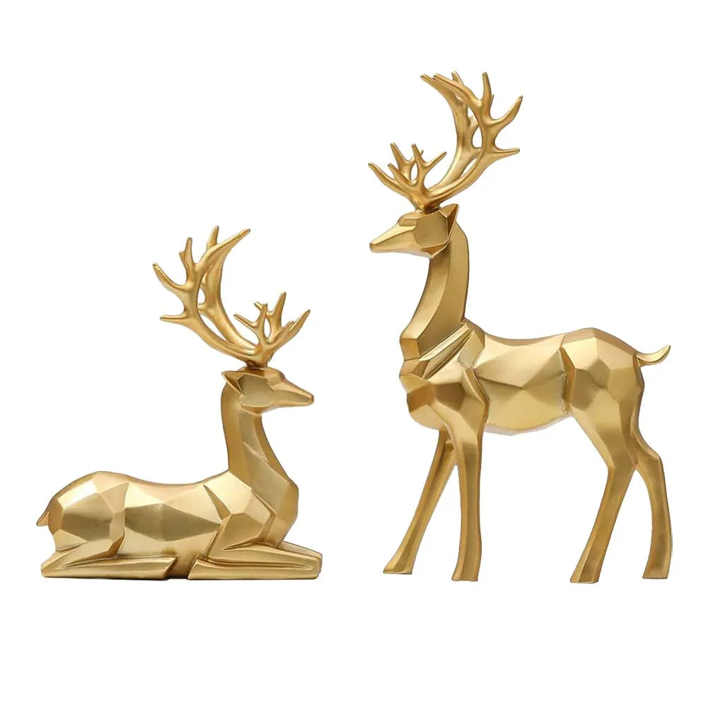 Resina Geométrica Escultura De Alce, Estátuas De Cervos Dourados Em Pé, Decoração De Casa, Sala De Estar, Armário De TV, Festival Ornamentos De Renas