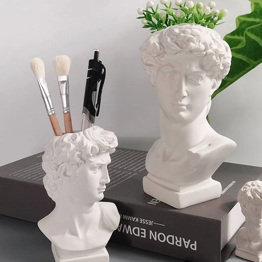 Arte criativa vaso de flor maquiagem escova armazenamento caneta titular david estátua resina medici vaso organizador mesa decoração para casa ornamentos