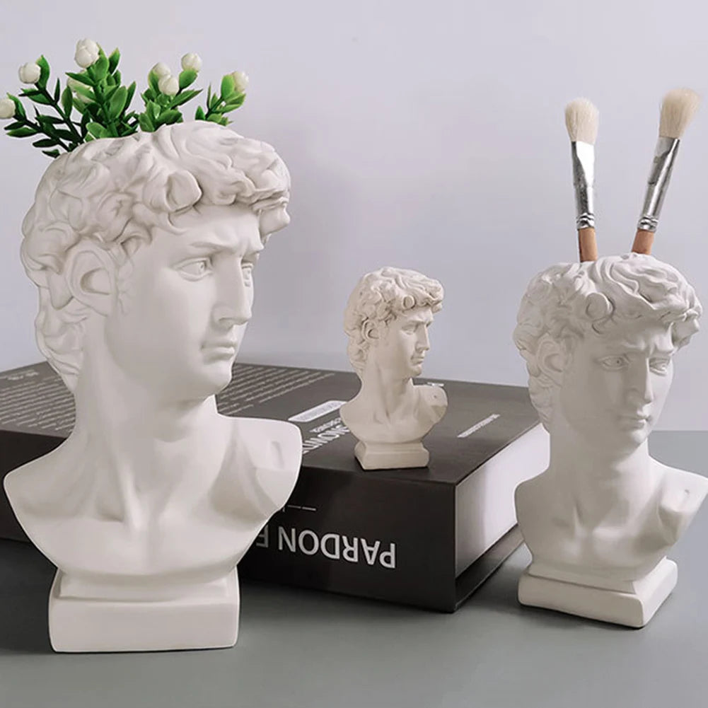 Arte criativa vaso de flor maquiagem escova armazenamento caneta titular david estátua resina medici vaso organizador mesa decoração para casa ornamentos