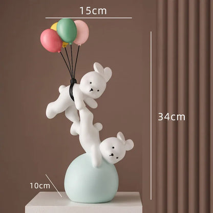 Nórdico Balão Urso Voador Coelho Resina Ornamentos, Home Decor Artesanato Estátua, Quarto das Crianças Figurinhas Escultura, Presente de Casamento