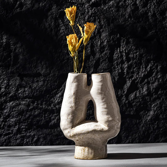 CAPIRON-Vaso de Porcelana Cerâmica H, Boca Dupla, Nórdico Boho, Wabi-sabi, Vaso Decorativo para Flores Secas, Grama Pampas, Escritório