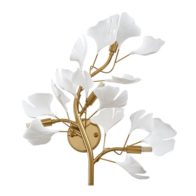 Luxo acrílico ginkgo folha lâmpada de parede sala estar fundo criativo luz parede foyer corredor quarto cabeceira nordic luz