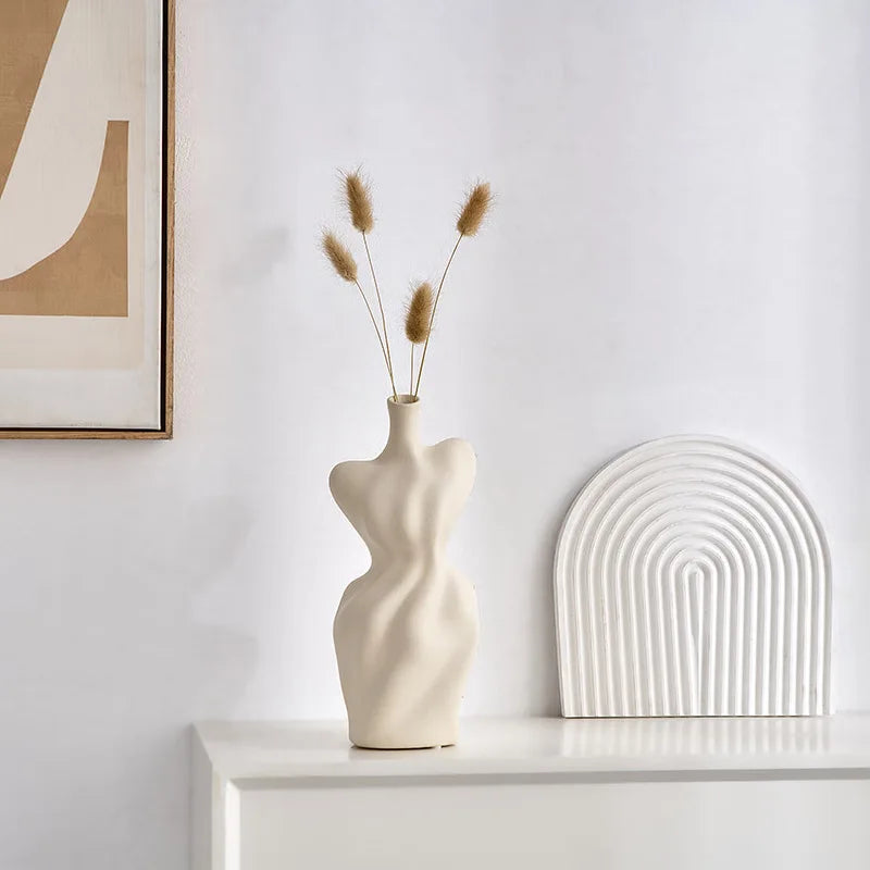 Vaso de flor para decoração de flores, forma feminina, fofo, boho, arte corporal, botão de escultura, decoração moderna