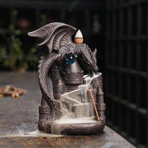 Retro artesanal cerâmica dragão cachoeira backflow queimador de incenso zen vara titular incensário sala estar artesanato ornamento