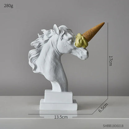 Estilo moderno sorvete unicórnio escultura casa decoração de mesa estátua resina sala estar decoração interior estatueta ornamento presente