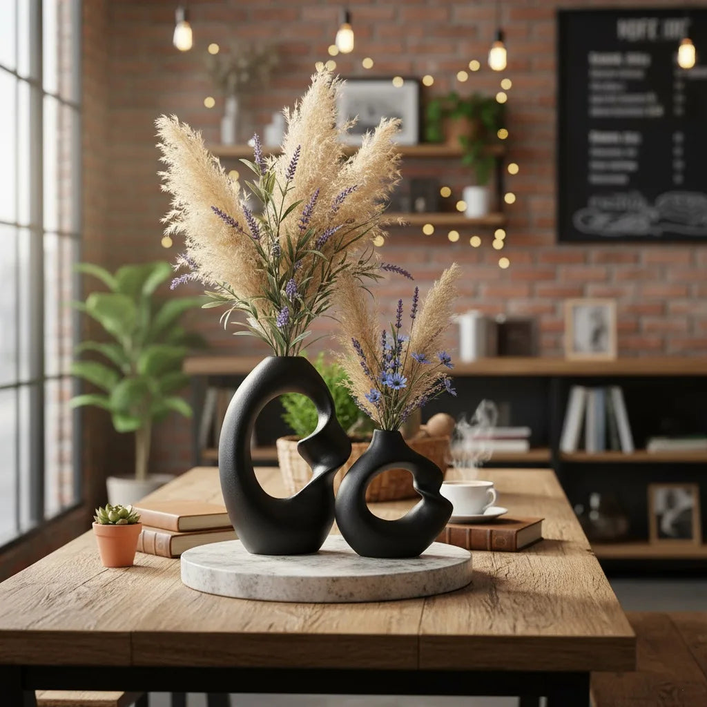 CAPIRON-Conjunto de Vaso Cerâmico Fosco para Decoração de Casa, Pampas Grama, Flor Seca, Acessórios Nórdicos Modernos, Interior de Mesa, Conjunto de 2