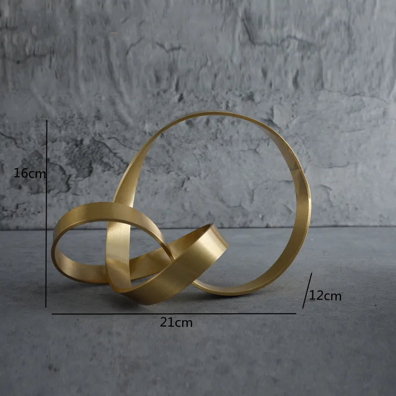 Criativo artesanato de ouro nó linha dourada oco estatueta de metal enrolamento corda estatuetas decorativas acessórios de decoração para casa