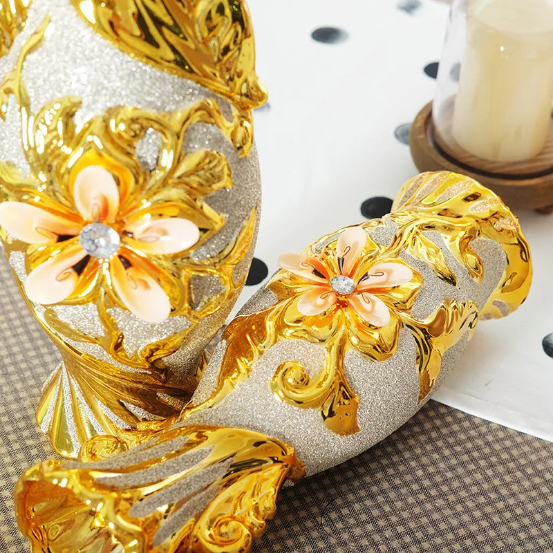 Vaso de flor grande cerâmico banhado a ouro europeu para decoração de casa, porcelana decorativa, design criativo, decoração do casamento