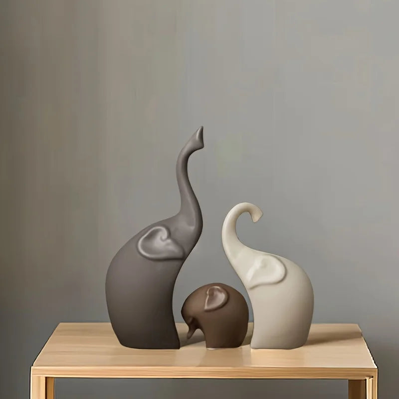 1 conjunto de estatuetas de família de elefante de cerâmica grande estilo nórdico conjunto acabamento fosco escultura animal decoração de entrada ideia de presente exclusiva