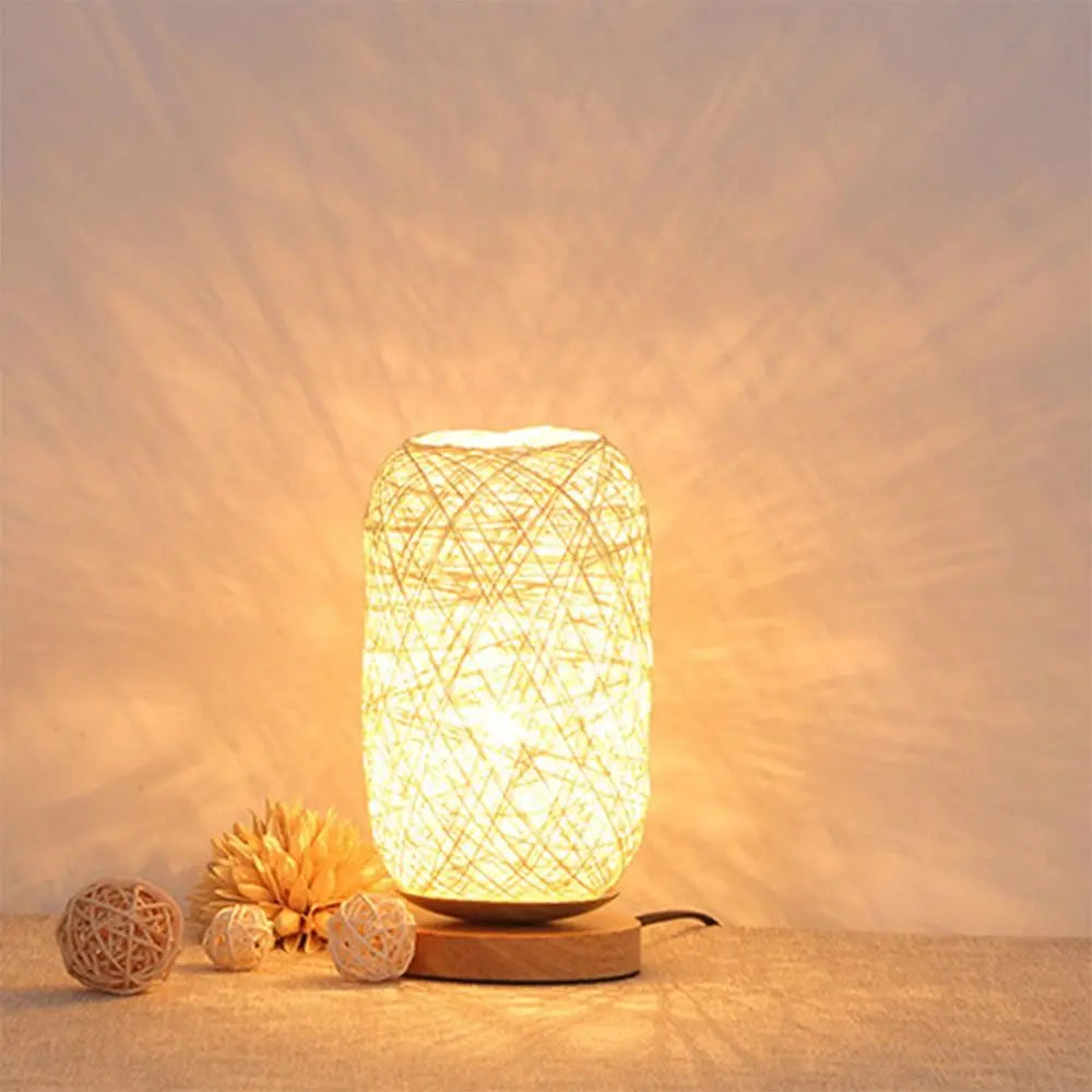 Fio de rattan de madeira led night light criativo minimalista lâmpada cabeceira usb plug atmosfera romântica luz escritório casamento
