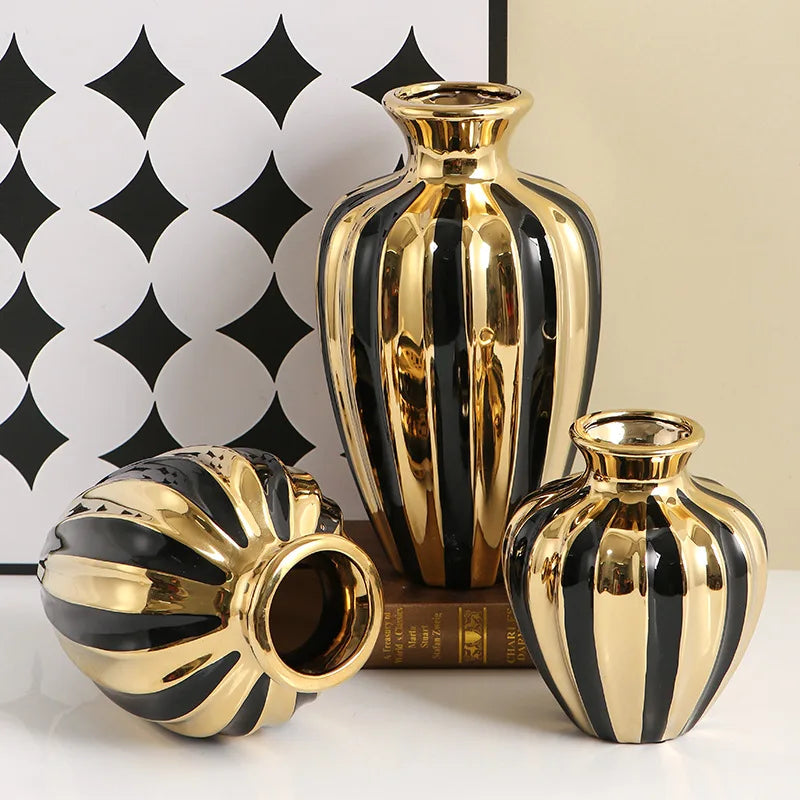 Luz de luxo pote cerâmica criativo sala estar vaso arranjo flor ornamentos frascos cerâmica mesa jantar decorações artesanato