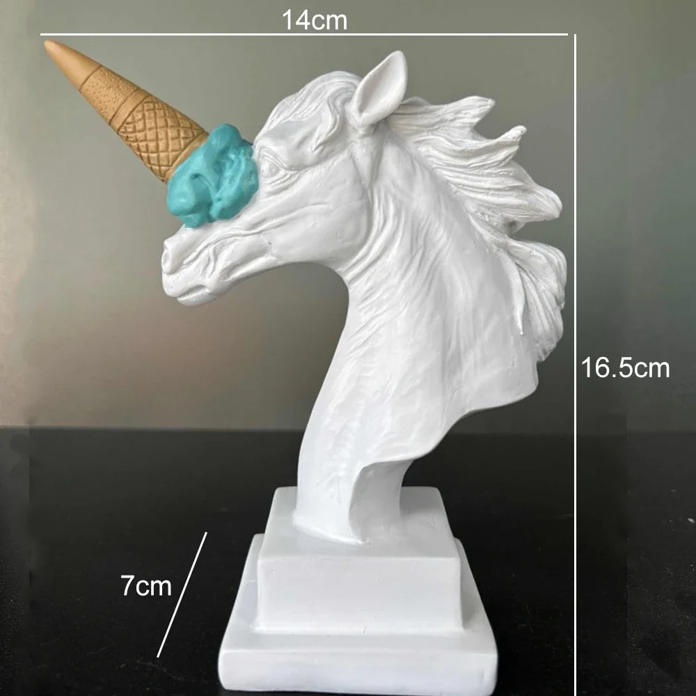 Estilo moderno sorvete unicórnio escultura casa decoração de mesa estátua resina sala estar decoração interior estatueta ornamento presente