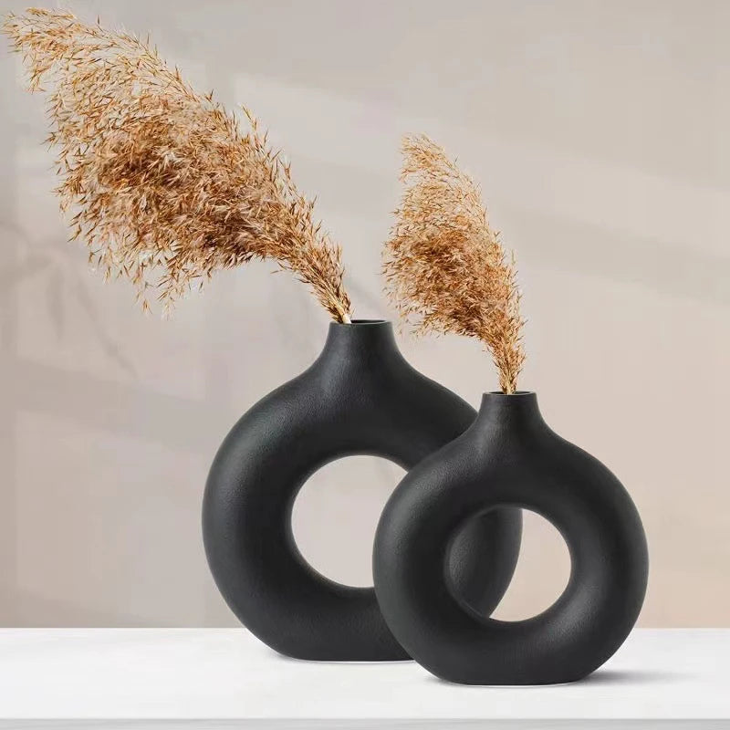 Vaso De Forma Criativa Donut,Vaso Decorativo Estilo INS Estilo Nórdico Vaso De Plástico,Material Cerâmico Da Imitação,Arranjo Floral Único Ramo Mesa De Jantar,Casa Sala De Estar Decoração